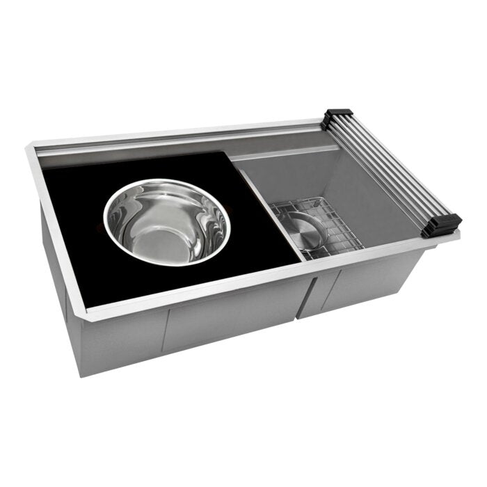 Dual-Tier Nova Model: RVH8254 Ruvati 33-inch Workstation Dual Tier Nova Double Bowl Low Divide Undermount Stainless Steel Kitchen Sink – RVH8254