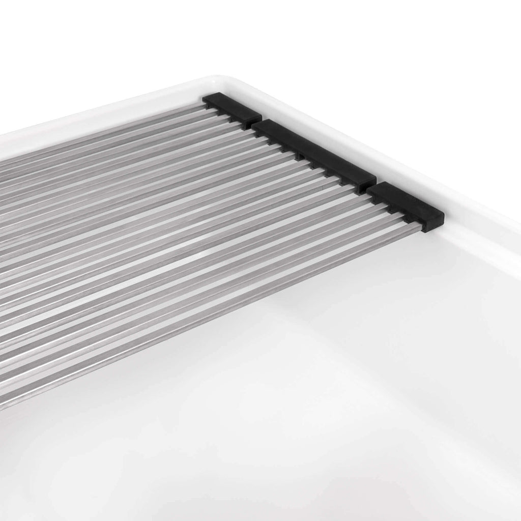 Fiore Model: RVL2387WH Ruvati 33 inch Fireclay Workstation White Farmhouse Kitchen Sink Apron Front Single Bowl – RVL2387WH