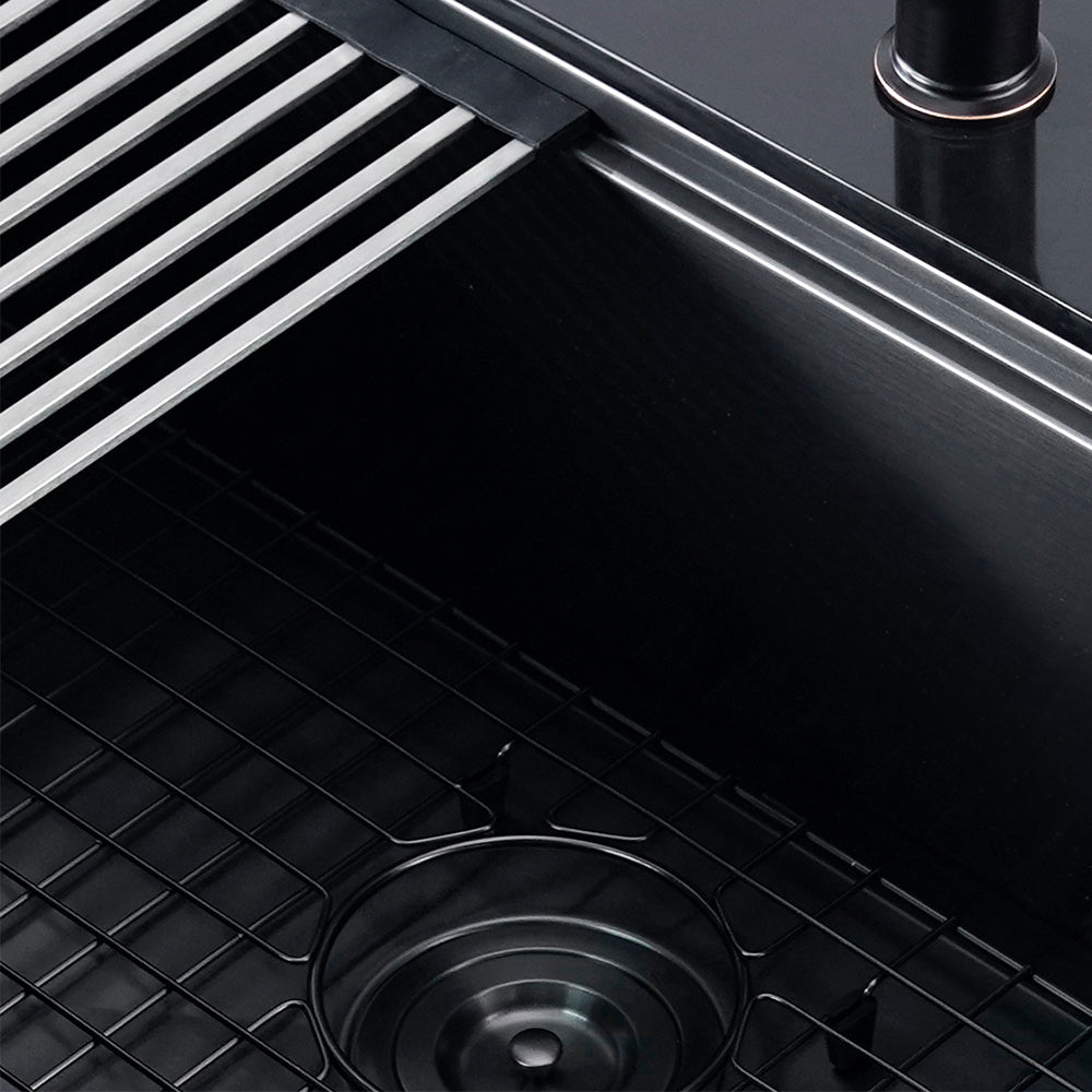 Oakland 32″ Workstation Under Mount Kitchen Sink 90 Degree Zero Radius in Matte Black Model# WSH321910MB