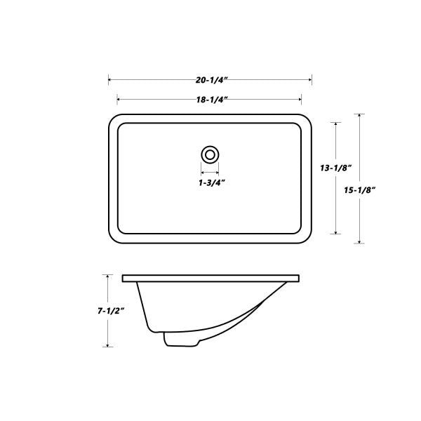 Oakland 18″ x 13″ White Rectangle Undermount Ceramic Bathroom Sink with Overflow Drain – Model# LVU1813W