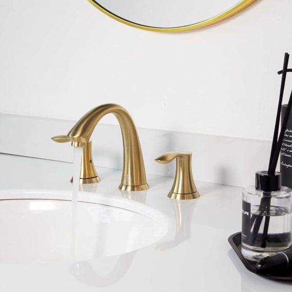 Oakland Wide Spread Bathroom Sink Faucet with Pop Up Drain in Satin Gold Model# KSB8232SG