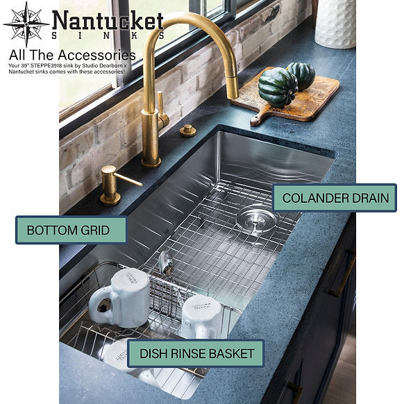 Nantucket Sinks - 39" Undermount Stainless Steel Kitchen Sink with Raised Platform Shelf Model# STEPPE3918