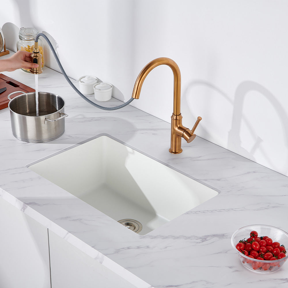 Oakland 27″ Undermount Granite Composite Single Bowl Kitchen Sink In White Model# KGU27189WT