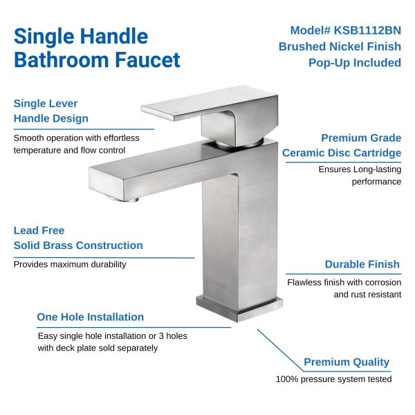 Oakland Single Handle 1 Hole Bathroom Sink Faucet with Pop Up Drain Model# KSB1112BN