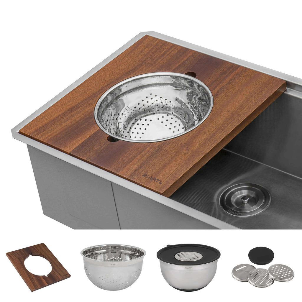 Dual Tier Ruvati 69-inch Workstation Two-Tiered Ledge Kitchen Sink Undermount 16 Gauge Stainless Steel – RVH8666