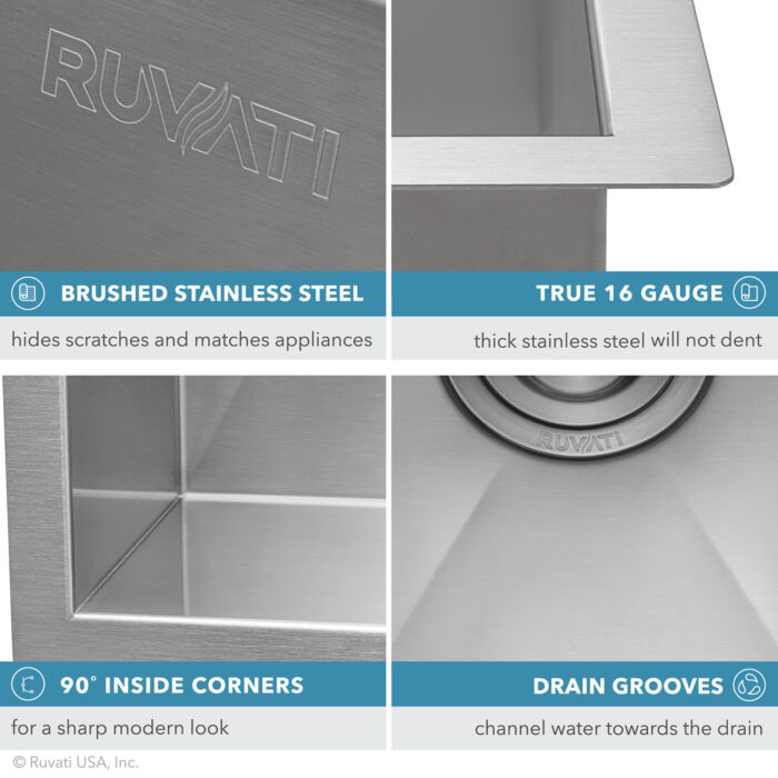 Nesta Ruvati 14-inch Undermount 16 Gauge Zero Radius Bar Prep Kitchen Sink Stainless Steel Single Bowl – Model# RVH7110