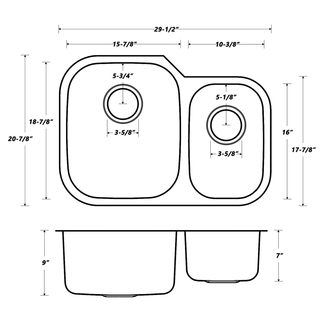 Oakland 30″ Undermount Stainless Steel Double Bowl Kitchen Sink Model# KSU302197