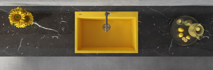 epiGranite Model: RVG1080YL Ruvati 33 x 22 inch Granite Composite Quartz Drop-in Topmount Kitchen Sink Single Bowl – Midas Yellow – RVG1080YL