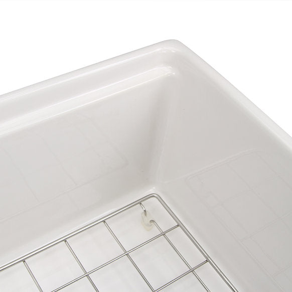 Nantucket Sinks - 30" Fireclay Reversible Workstation Farmhouse Fireclay Sink with Offset Drain and Accessories Model# T-PS30W