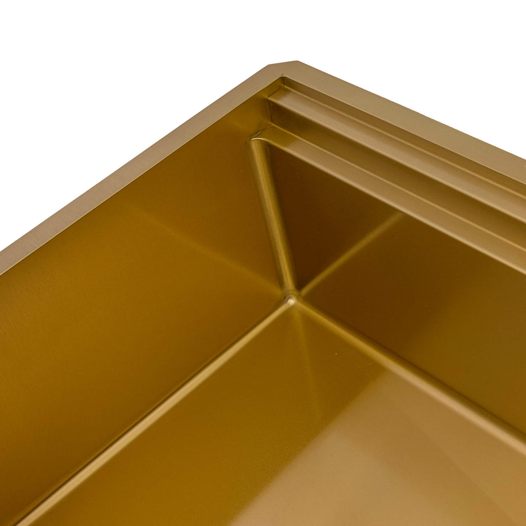 Dual-Tier Pro Ruvati 45" Matte Gold Stainless Steel Workstation Two-Tiered Ledge Undermount Kitchen Sink – Model# RVH6333GG