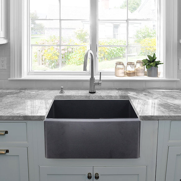 Nantucket Sinks - 23" Farmhouse Fireclay Sink With A Glazed Finish In Matte Black Model# FCFS2418S- MatteBlack