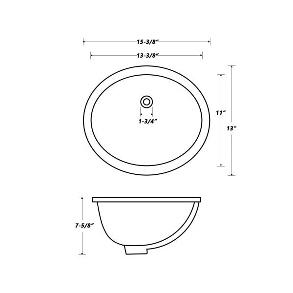 Oakland 13″ x 11″ White Oval Undermount Ceramic Bathroom Sink with Overflow Drain – Model# LVU1311W