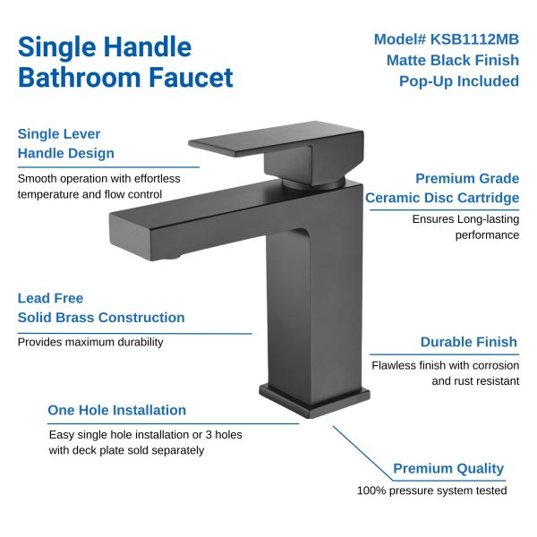 Oakland Single Handle 1 Hole Bathroom Sink Faucet with Pop Up Drain Model# KSB1112MB