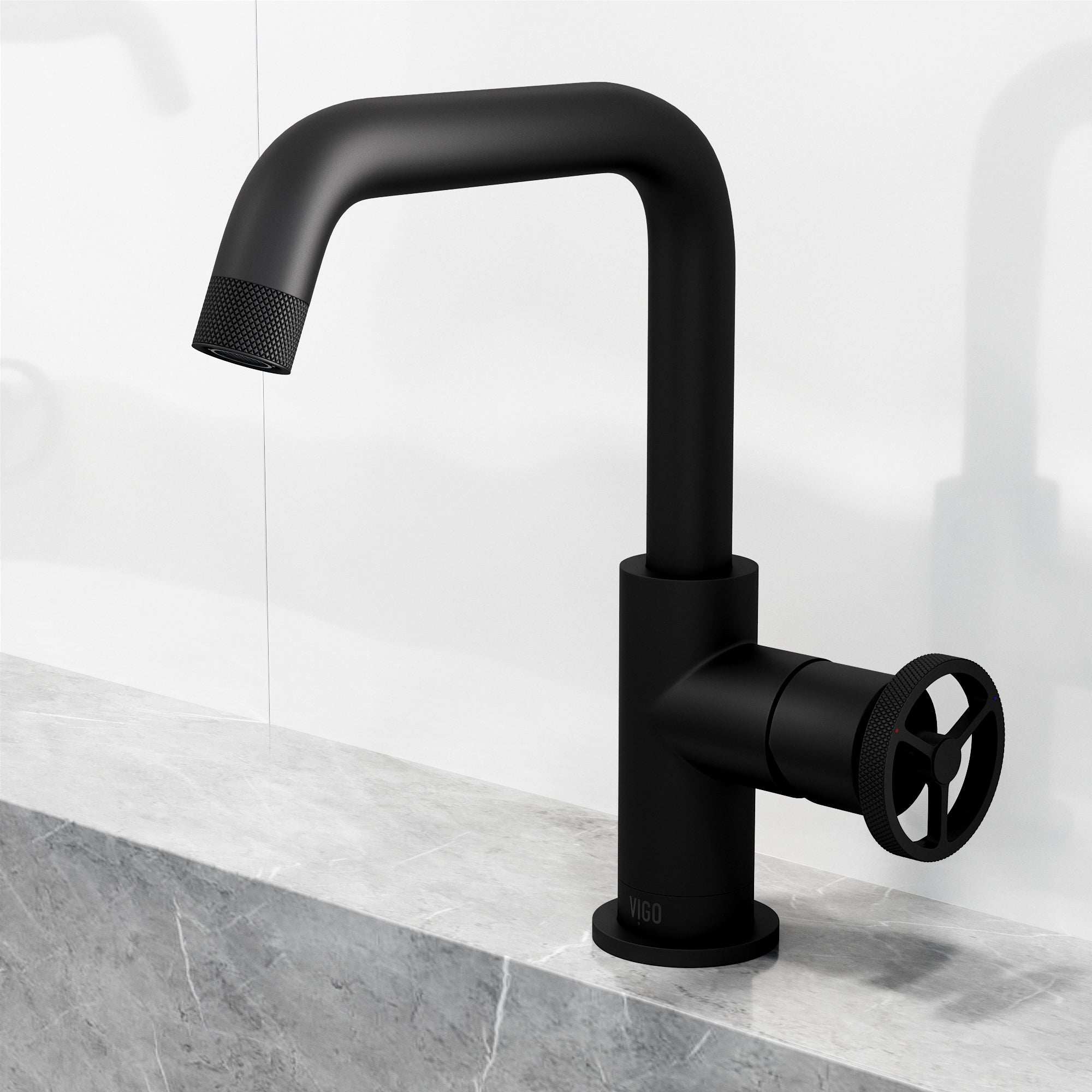 VIGO - Cass Single Hole Bathroom Faucet with Knurled Wheel Handle In Matte Black Model# VG01047MB