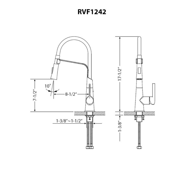 Carina Model: Ruvati Carina Single Handle Flexible Soft Hose Sprayer Kitchen Faucet in Stainless Steel and Black – RVF1242BN