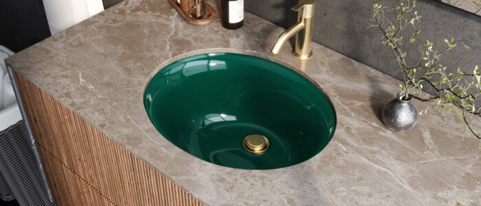 Krona Model: RVB0618EG Ruvati 16 x 13 inch Undermount Bathroom Sink Emerald Green Oval Porcelain Ceramic with Overflow – RVB0618EG