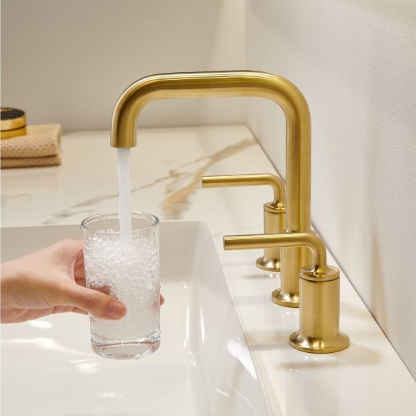 Oakland Wide Spread 3 Hole Bathroom Sink Faucet with Pop Up Drain in Satin Gold Model# KSB8236SG