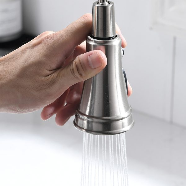 Single Handle 1 Hole Pull-Down Kitchen Faucet with Spring in Brushed Nickel Model# KSK1133BN
