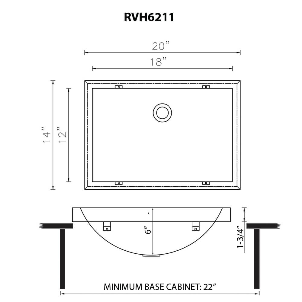 Ariaso Ruvati 20" x 14" Semi-Recessed Drop-in Top Mount Gunmetal Black Stainless Steel Rectangular Bathroom Sink – Model# RVH6211BL