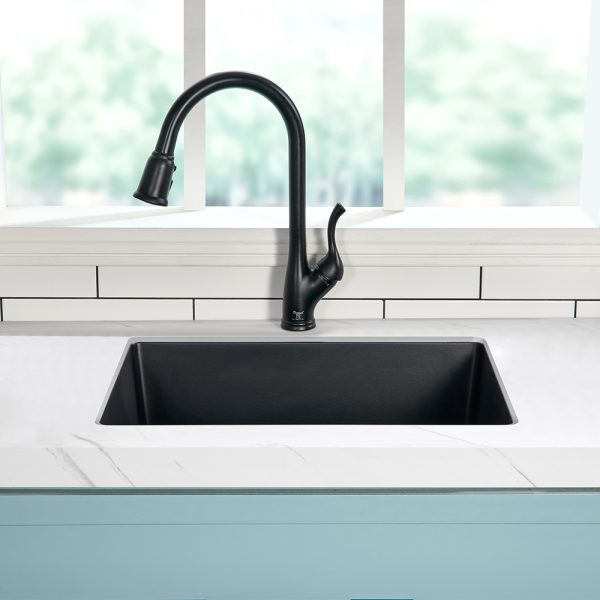 Oakland 23″ Undermount Granite Composite Single Bowl Kitchen Sink In Black Model# KGU23189BK