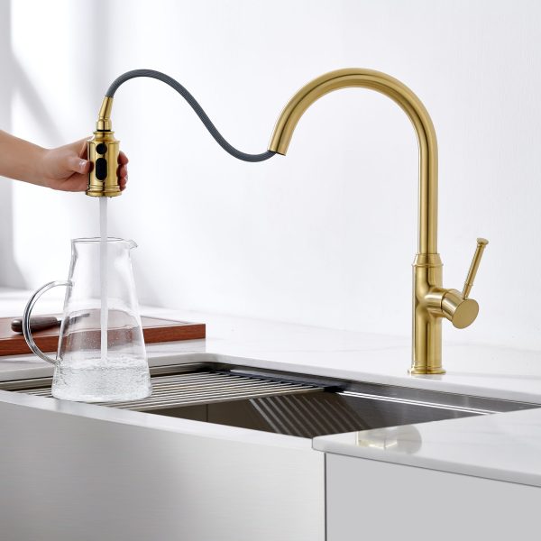 Single Handle Pull-Down 1 Hole Kitchen Faucet in Satin Gold Model# KSK1124SG