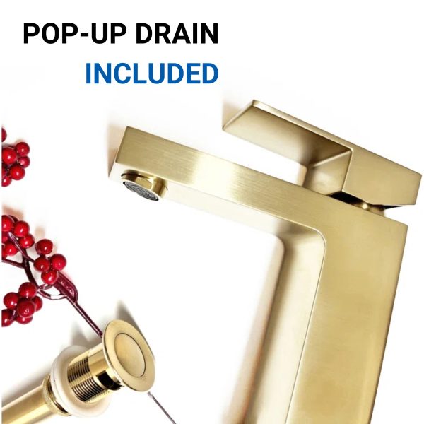Oakland Single Handle 1 Hole Bathroom Sink Faucet with Pop Up Drain in Satin Gold Model# KSB1112SG