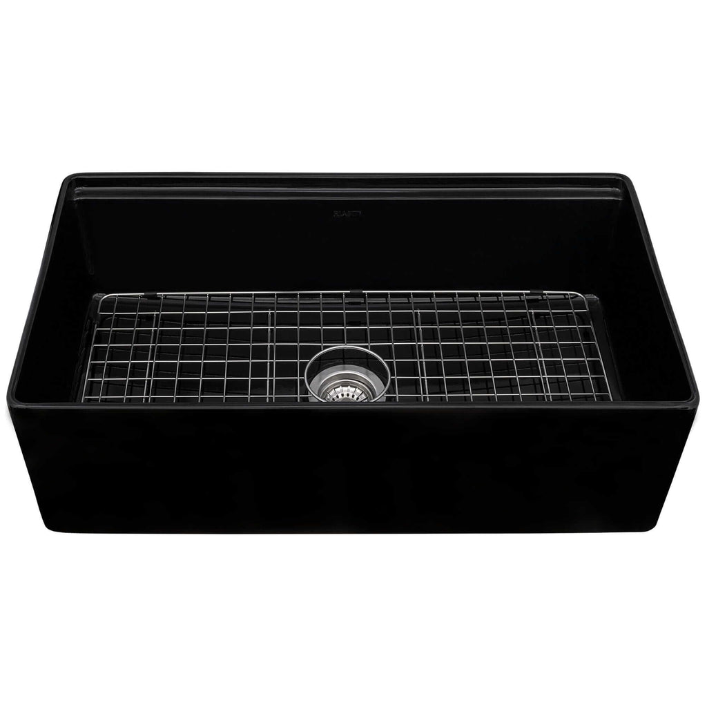 Fiore Model: RVL2387BK Ruvati 33 inch Fireclay Workstation Black Farmhouse Kitchen Sink Apron Front Single Bowl – RVL2387BK