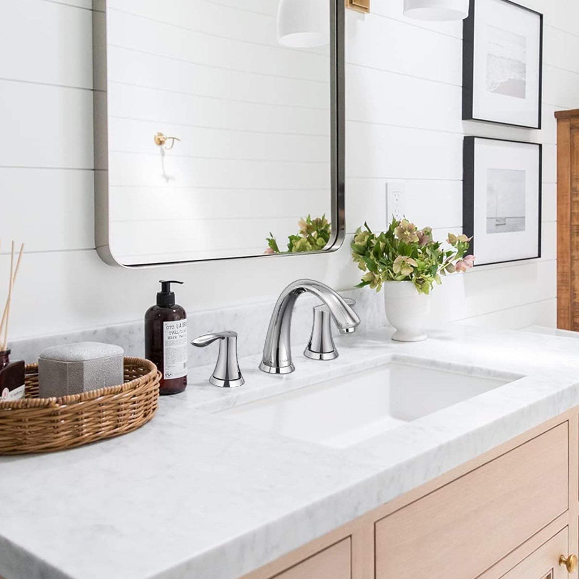 Oakland Wide Spread Bathroom Sink Faucet with Pop Up Drain in Chrome Model# KSB8232C