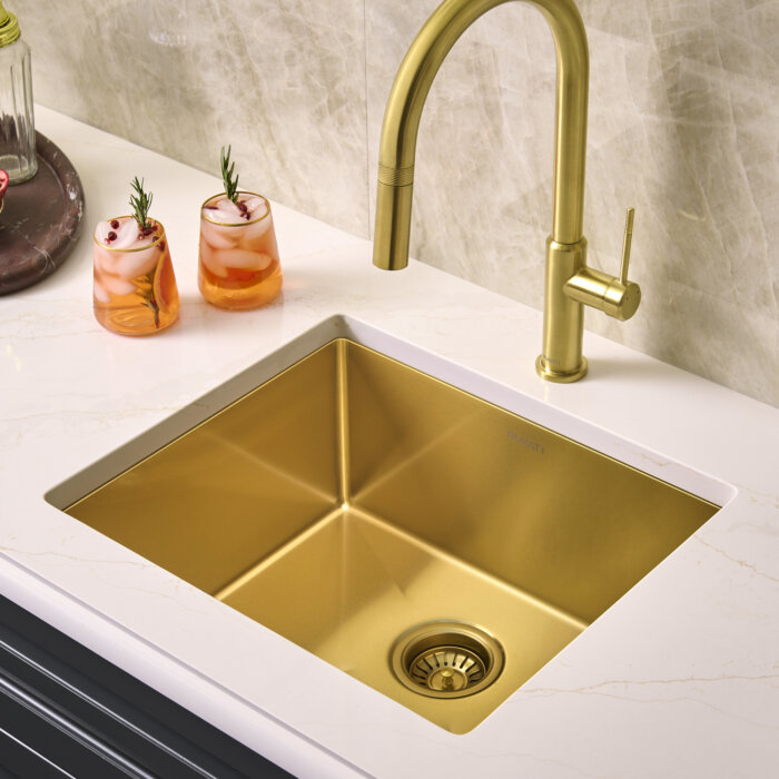 Terraza Ruvati 21-inch Matte Gold Stainless Steel Undermount Bar Prep Kitchen Sink 16 Gauge Rounded Corners Single Bowl – Model# RVH7121GG