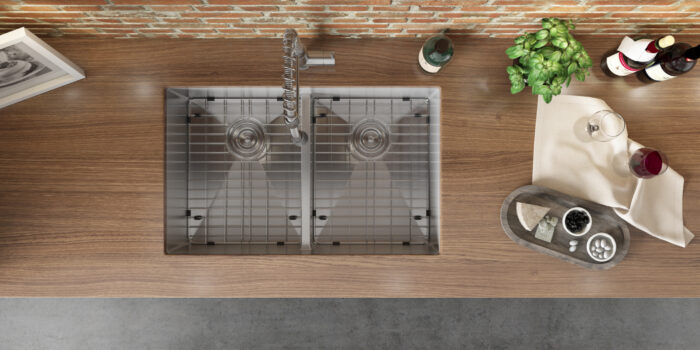 Urbana Ruvati 32" Low-Divide Undermount 50/50 Double Bowl 16 Gauge Rounded Corners Stainless Steel Kitchen Sink – Model # RVH7411