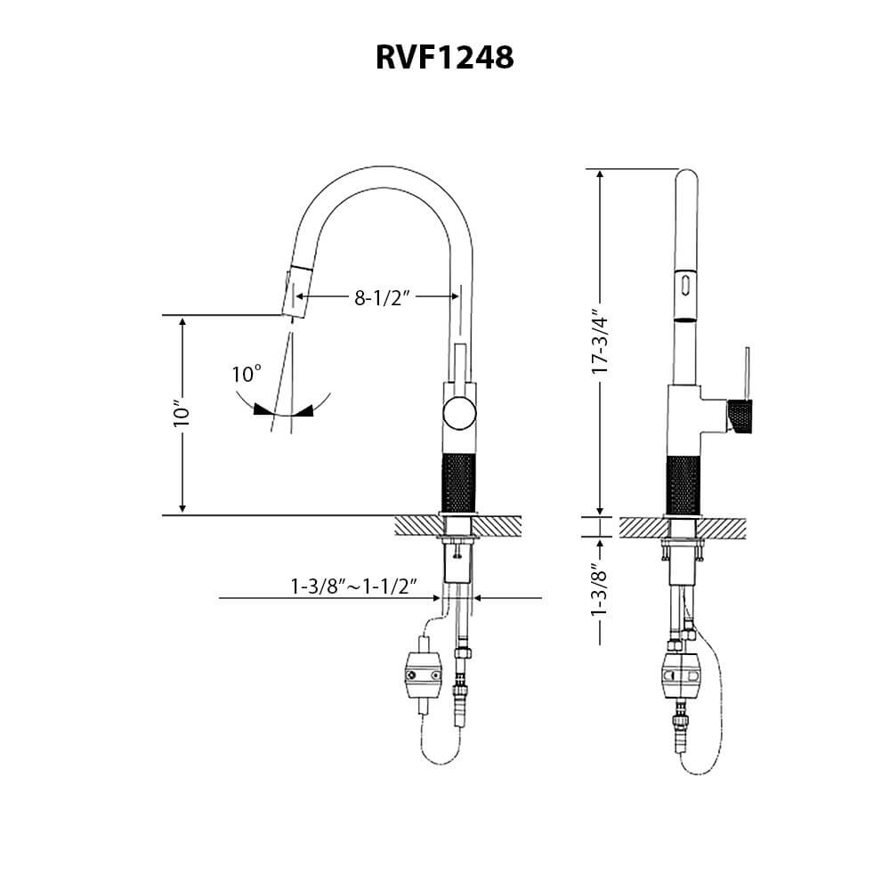 Isola Model: RVF1248BN Ruvati Isola Single Handle Pull Down Kitchen Faucet Knurling Contemporary Tall Arc in Stainless Steel – RVF1248BN