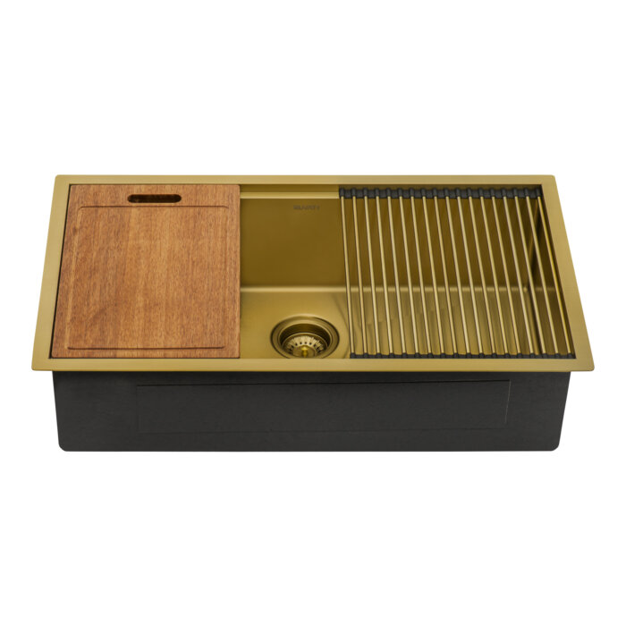 Giana Ruvati 33" Matte Gold Workstation Undermount Kitchen Sink Single Bowl – Model# RVH6533GG