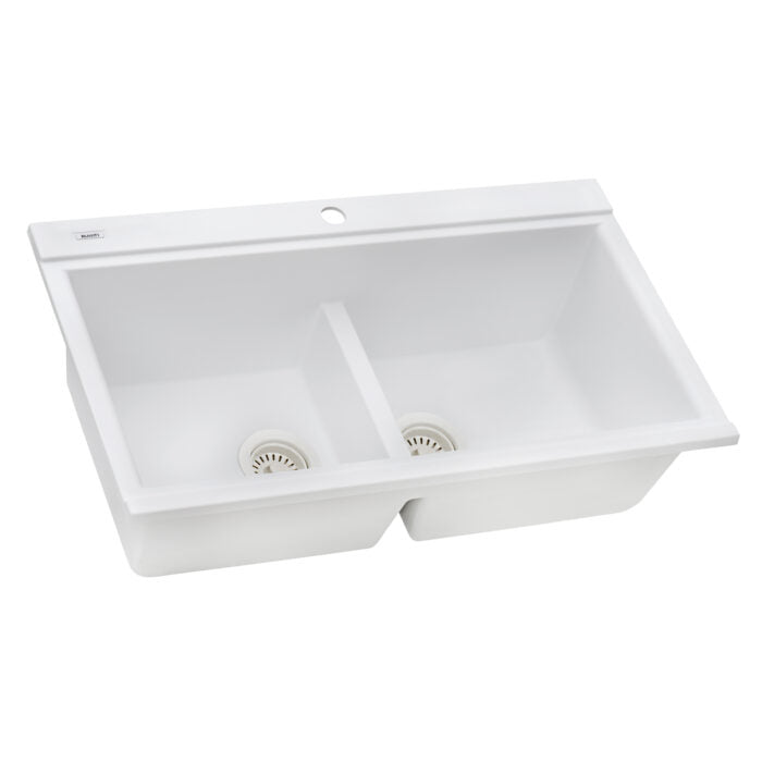 epiGranite Model: RVG1350WH Ruvati 34 inch epiGranite Drop-in Topmount Workstation Ledge Granite Composite Quartz Kitchen Sink – Arctic White Matte – RVG1350WH