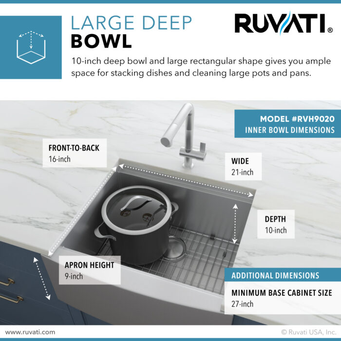 Verona Ruvati 24-inch Apron-front Workstation Farmhouse Kitchen Sink 16 Gauge Stainless Steel Single Bowl – Model # RVH9020