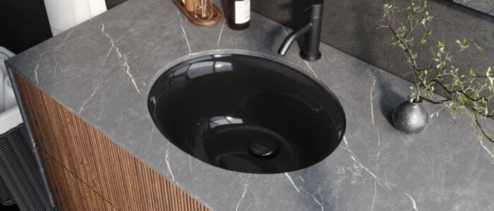 Krona Model: RVB0618BK Ruvati 16 x 13 inch Undermount Bathroom Sink Black Oval Porcelain Ceramic with Overflow – RVB0618BK