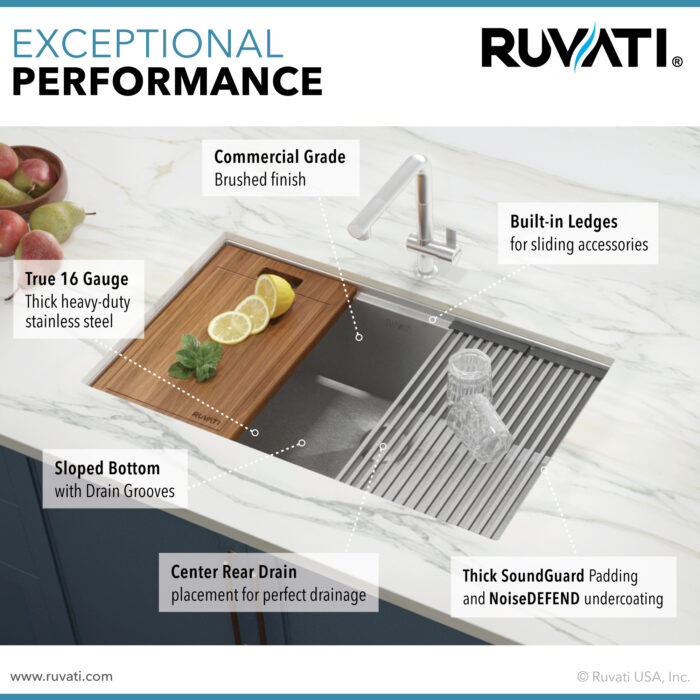 Roma Ruvati 28-inch Workstation Ledge Undermount 16 Gauge Stainless Steel Kitchen Sink Single Bowl – Model # RVH8309