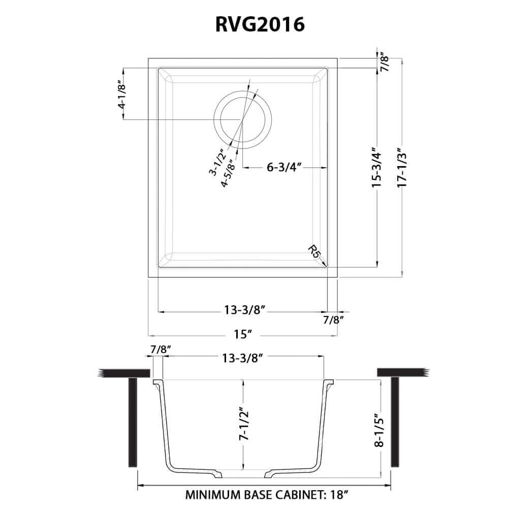 epiGranite Model: RVG2016WH Ruvati 15 x 17 inch Granite Composite Quartz Undermount Single Bowl Wet Bar Prep Sink – Arctic White Matte – RVG2016WH