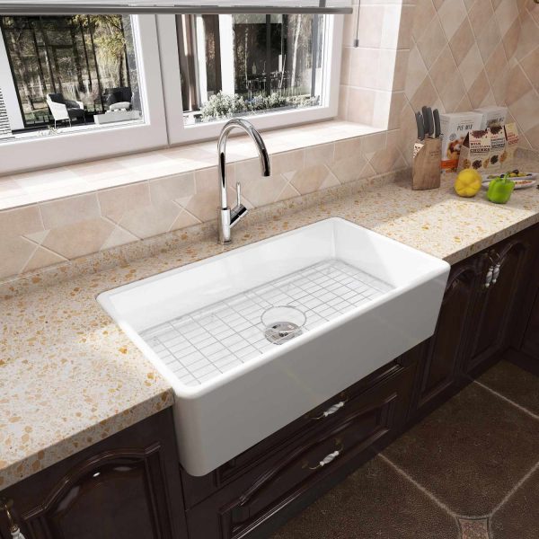 Oakland 36″ Single Bowl Porcelain Apron Farm Sink in White Model # KPF3620W-CB