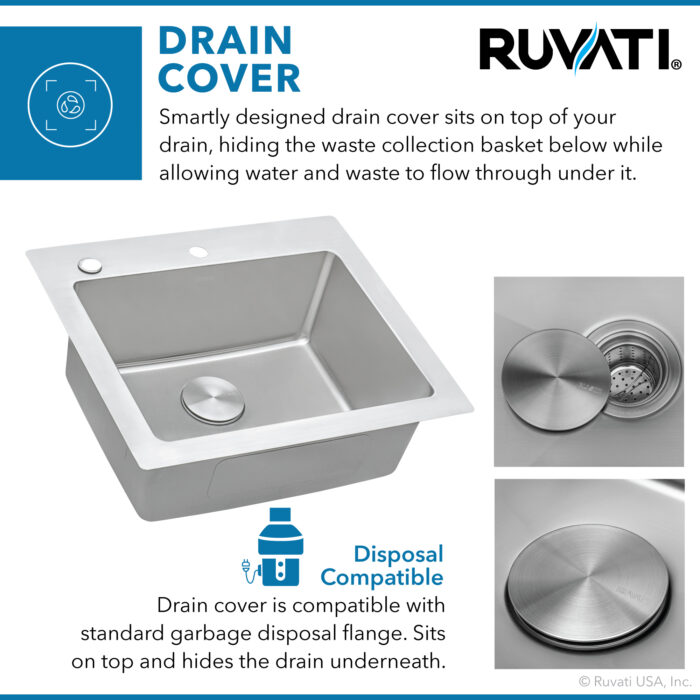 Modena Model: RVM5923 Ruvati 23 x 20 inch Drop-in Topmount Kitchen Sink 16 Gauge Stainless Steel Single Bowl – RVM5923