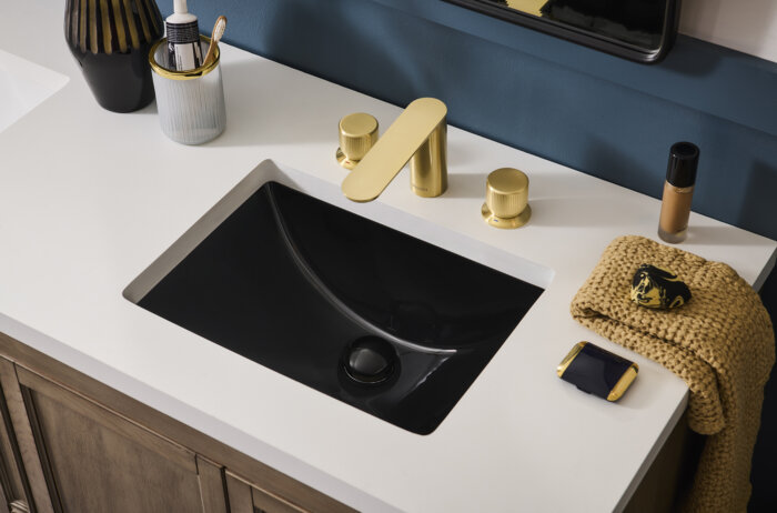 Krona Model: RVB0720BK Ruvati 18 x 12-3/4 inch Undermount Bathroom Sink Black Rectangular Porcelain Ceramic with Overflow – RVB0720BK