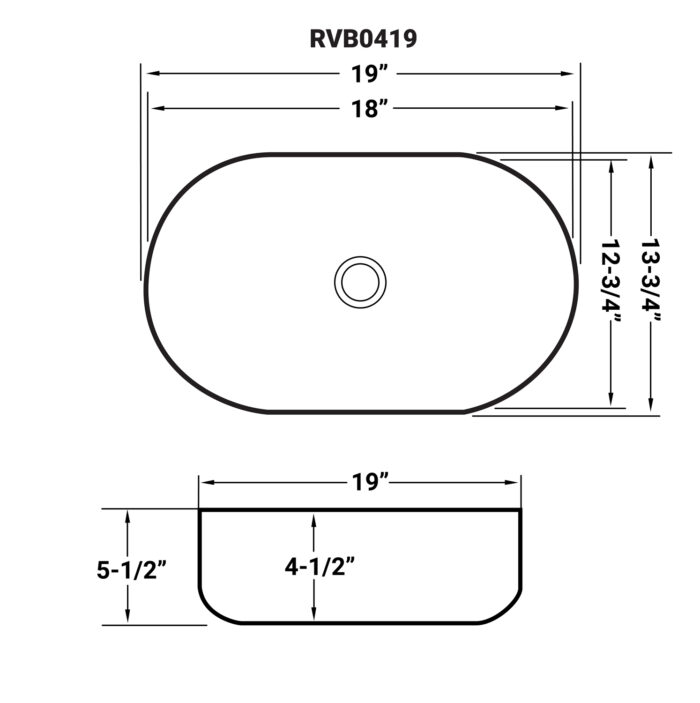 Vista Ruvati 19 x 14" Bathroom Vessel Sink White Oval Above Counter Vanity Porcelain Ceramic – Model# RVB0419