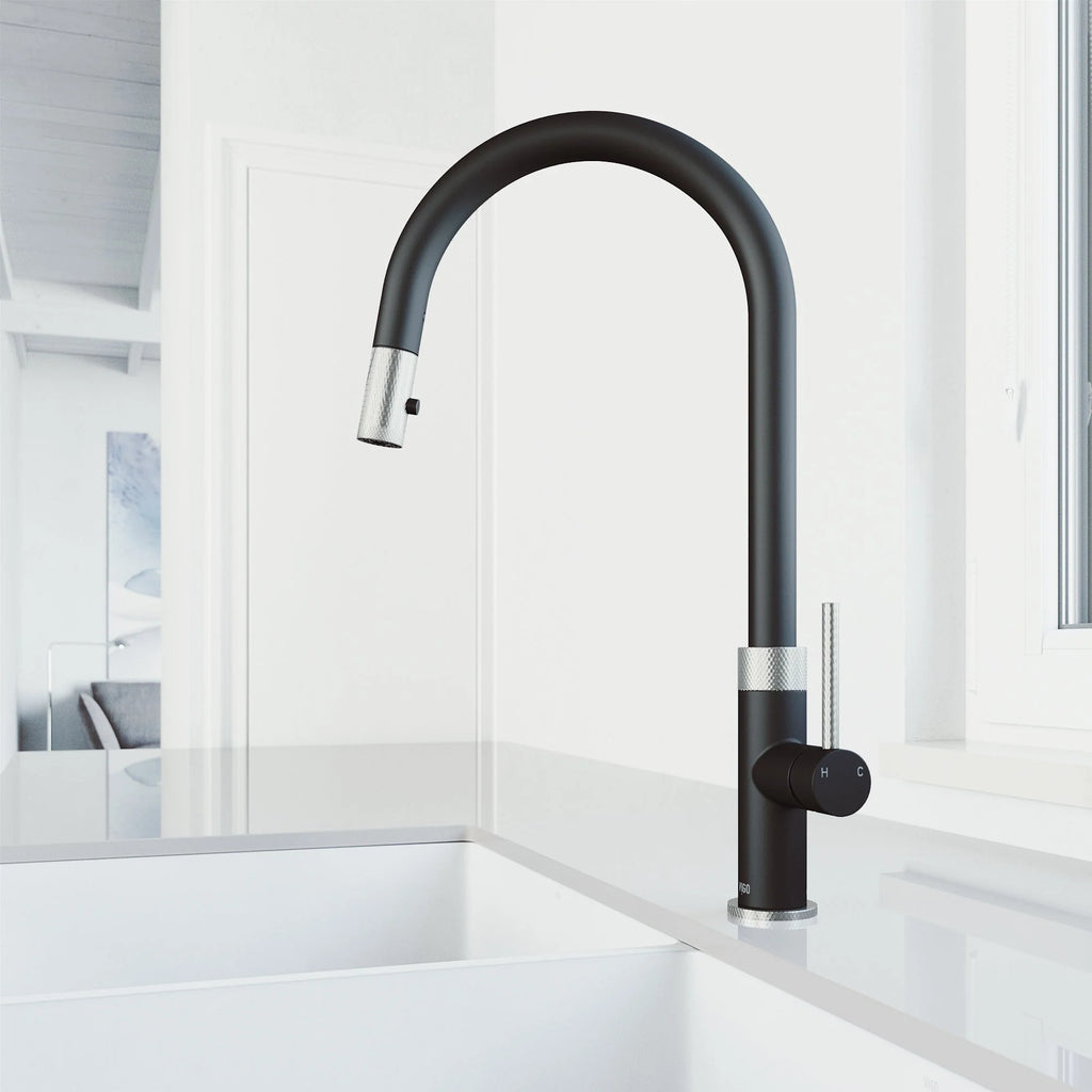 VIGO - Bristol Pull-Down Single Lever Kitchen Faucet In Stainless Steel/Matte Black Model# VG02033STMB