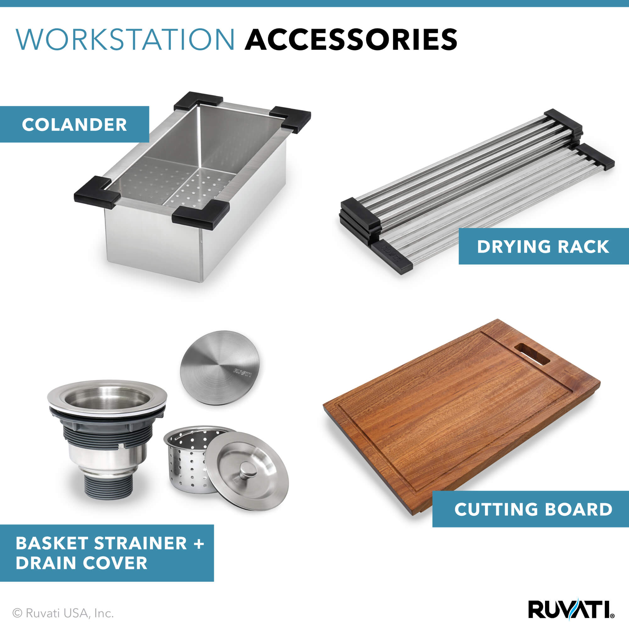 Siena Ruvati 33" x 22" Workstation Drop-in 40/60 Double Bowl Topmount Rounded Corners Kitchen Sink – Model # RVH8036