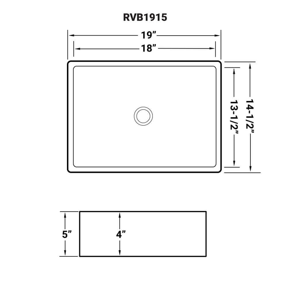 Vista Model: RVB1915 Ruvati 19 x 14 inch Bathroom Vessel Sink White Rectangular Above Vanity Counter Porcelain Ceramic – RVB1915