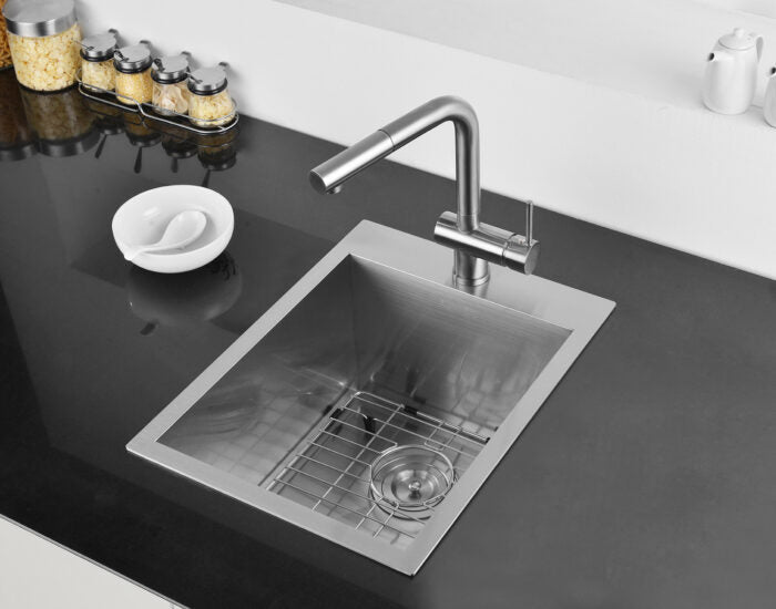 Tirana Model: RVH8110 Ruvati 15 x 20 inch Drop-in Topmount Bar Prep Sink 16 Gauge Stainless Steel Single Bowl – RVH8110