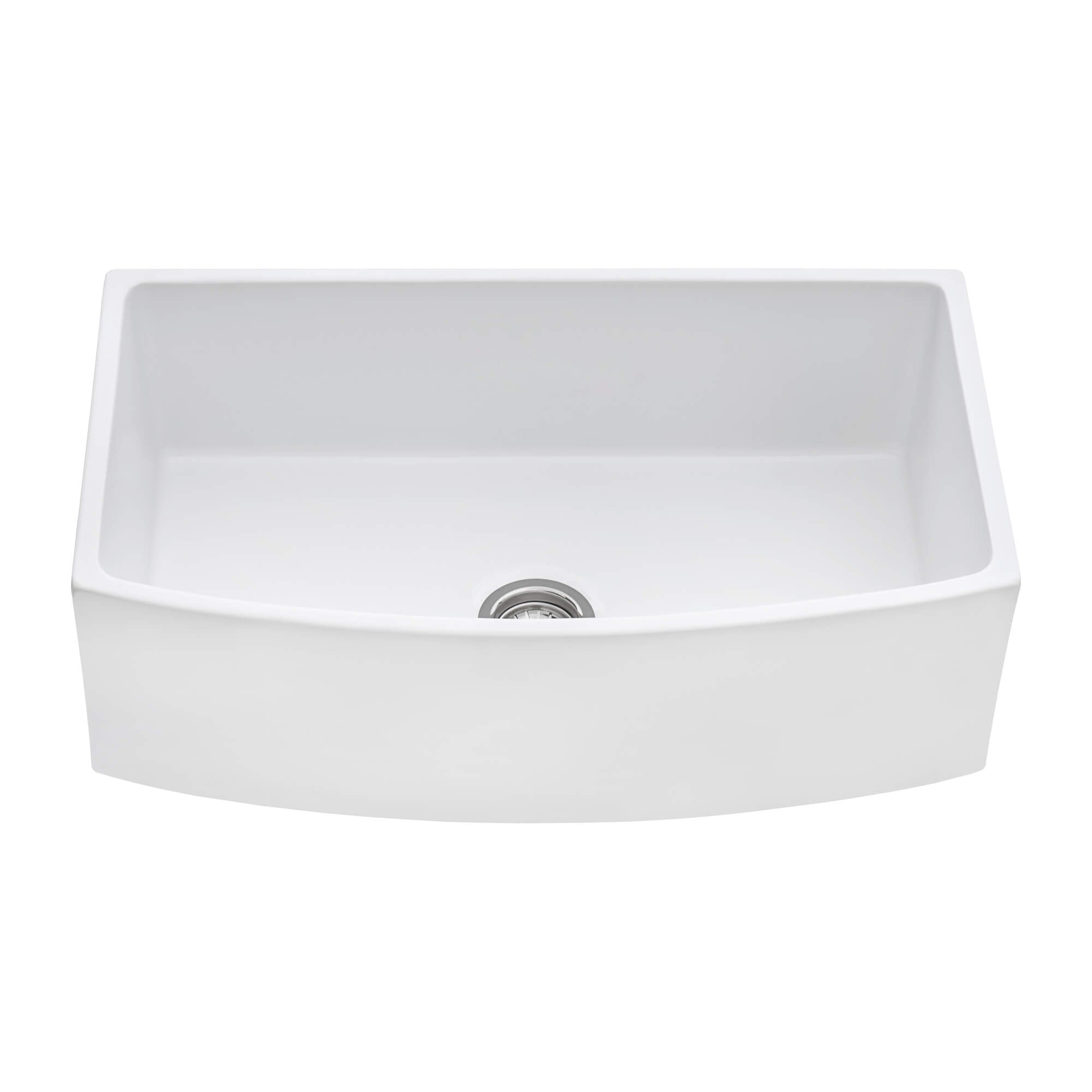 Fiamma Model: RVL2398WH Ruvati 33 inch Fireclay White Farmhouse Kitchen Sink Bow Front Curved Apron Single Bowl – RVL2398WH