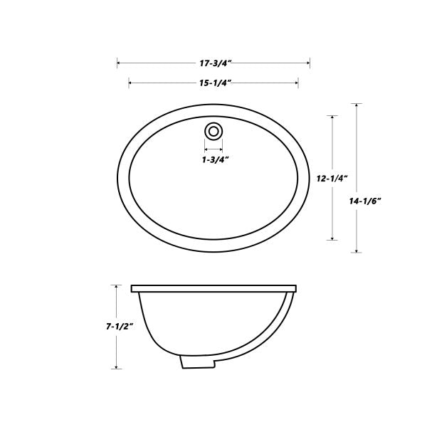 Oakland 15″ x 12″ Biscuit Oval Undermount Ceramic Bathroom Sink with Overflow Drain – Model# LVU1512B