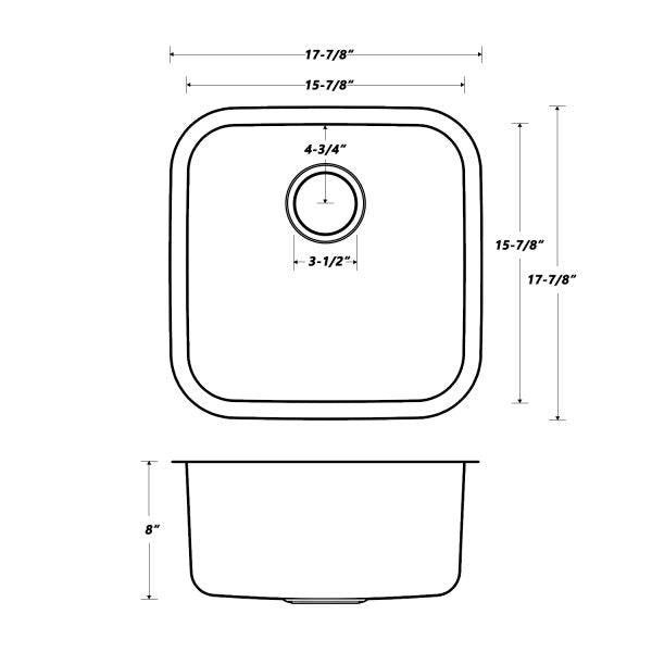 Oakland 18″ Square Undermount Stainless Steel Single Bowl Bar/Prep/Kitchen Sink Model# KSU1818