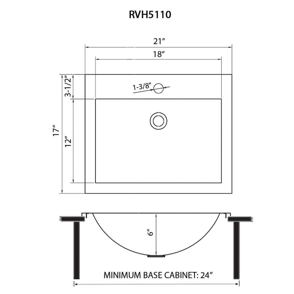 Ariaso  Ruvati 21" x 17" Gunmetal Black Drop-in Top Mount Bathroom Sink Stainless Steel – Model# RVH5110BL