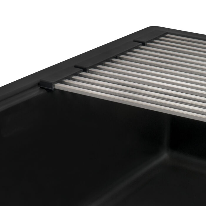 epiStage Ruvati 33-inch Granite Composite Workstation Matte Black Drop-in Top Mount Kitchen Sink – Model# RVG1302BK